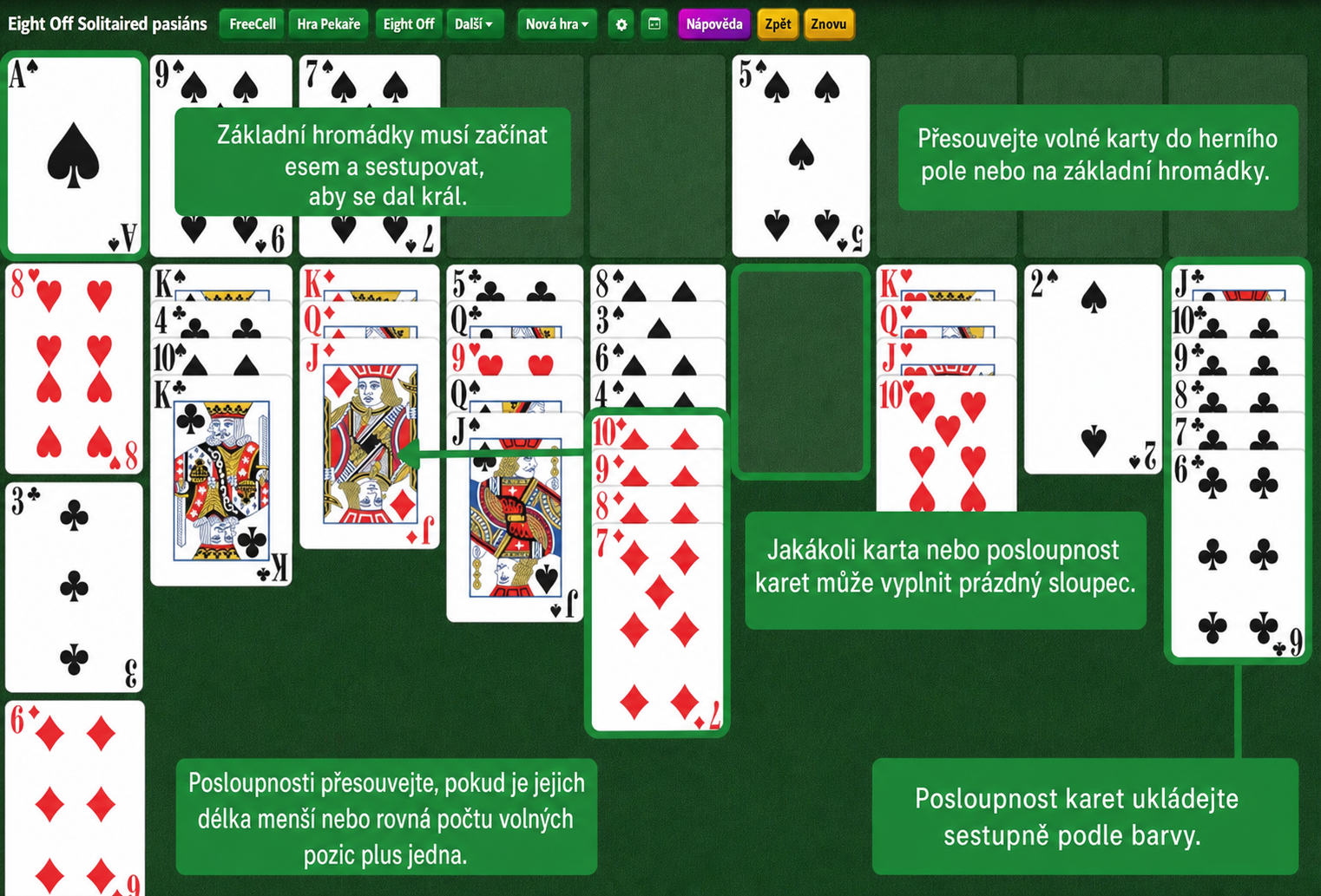 Rozložení Eight Off pasiáns