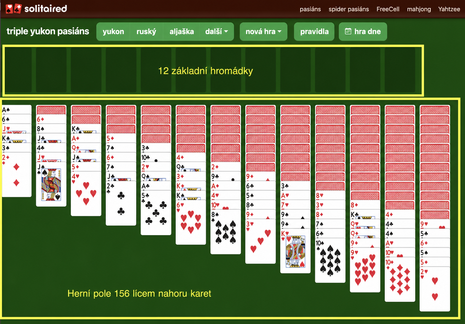 Jak připravit Triple Yukon pasiáns