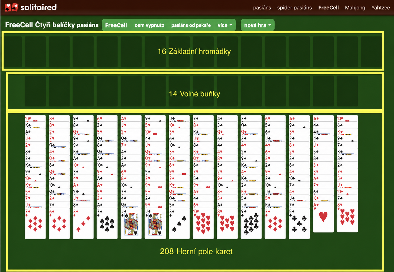 Jak připravit hru Four Deck FreeCell