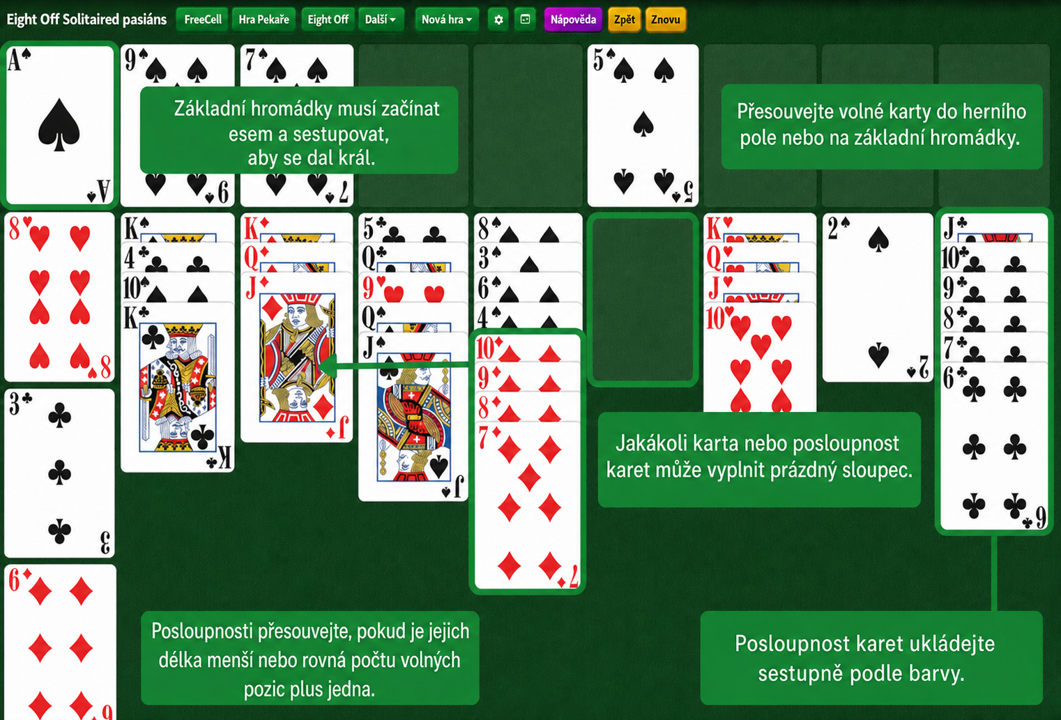 Rozložení Eight Off pasiáns