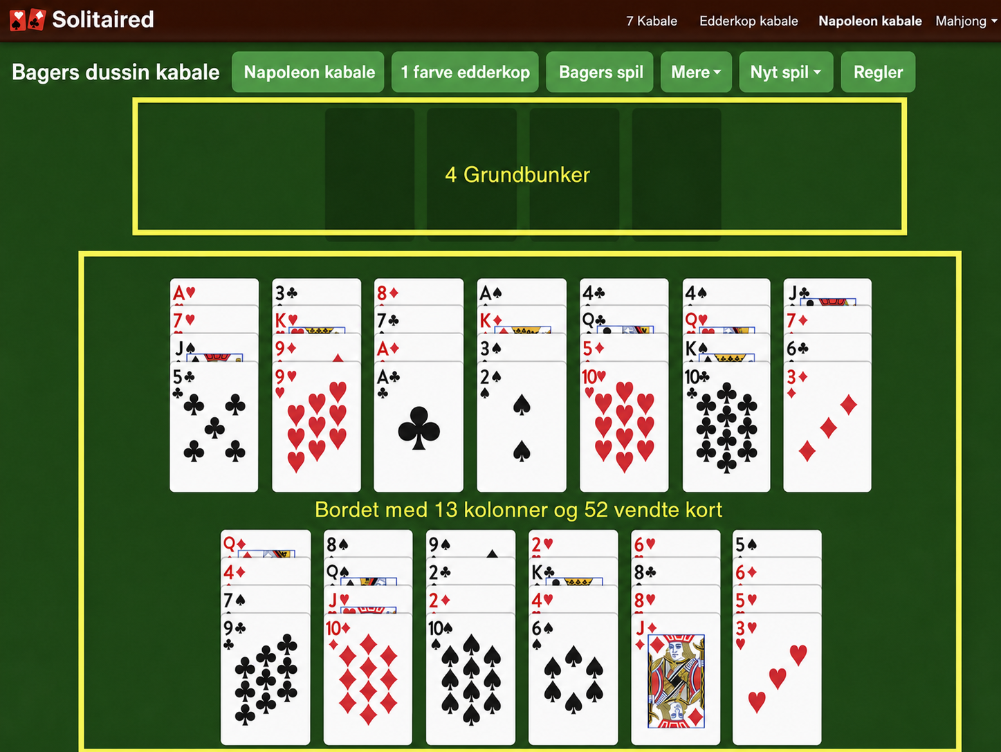 Baker's Doze Solitaire setup