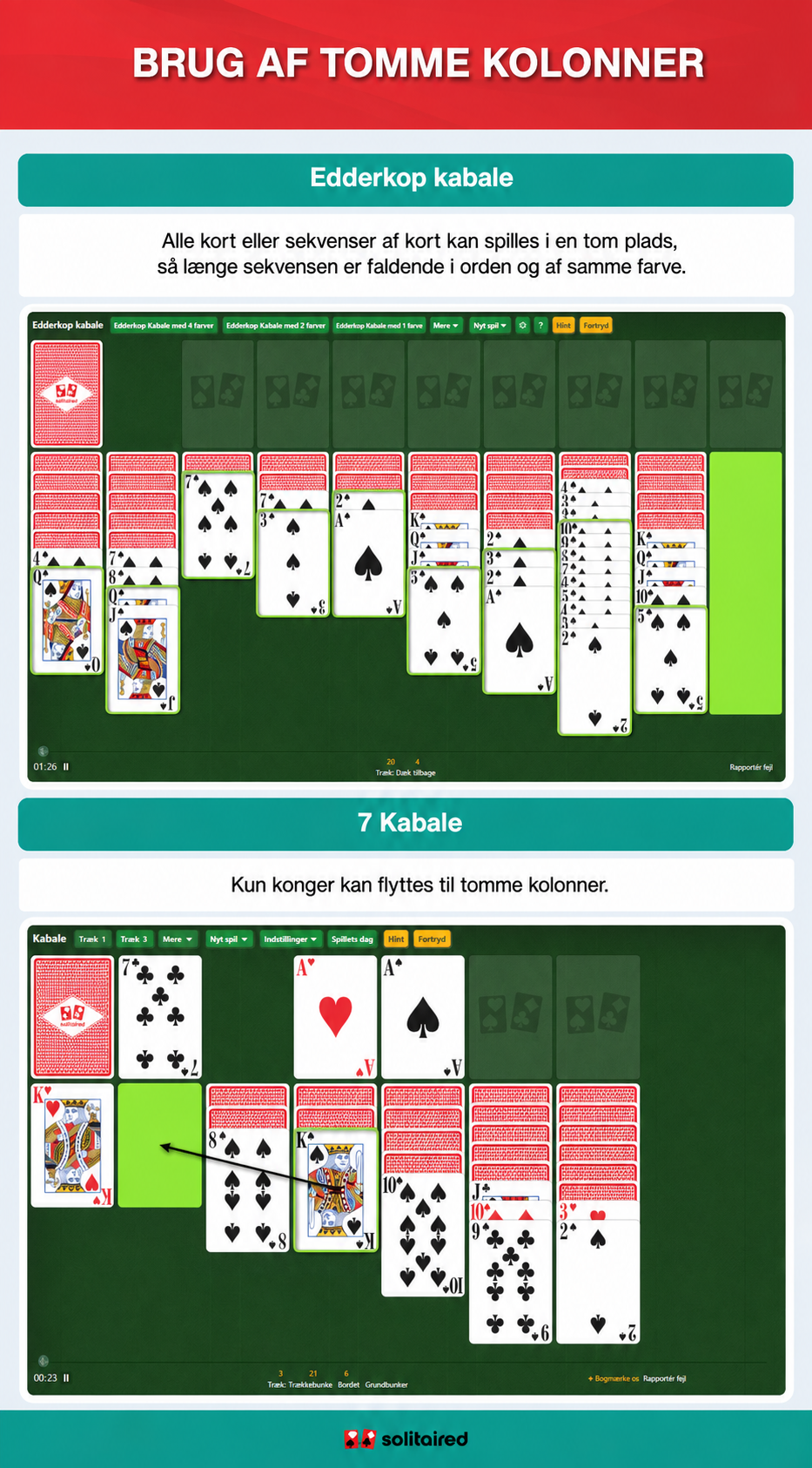 Spider Solitaire and Solitaire empty column use