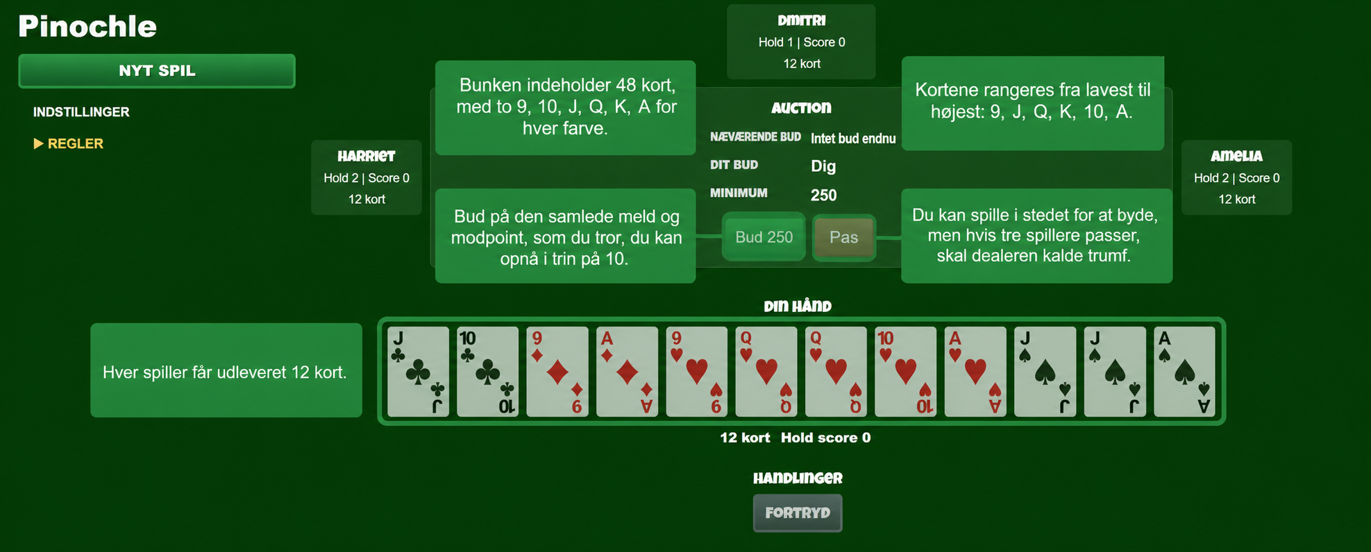 Opsætning af Pinochle-kortspil