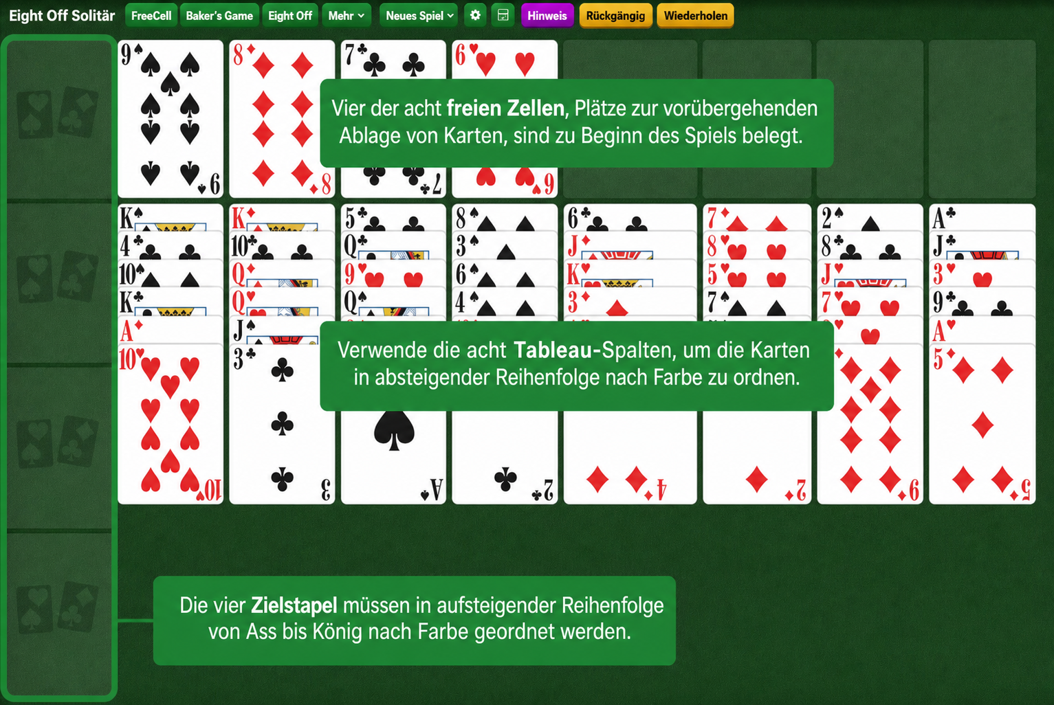 Eight Off Solitär Aufbau