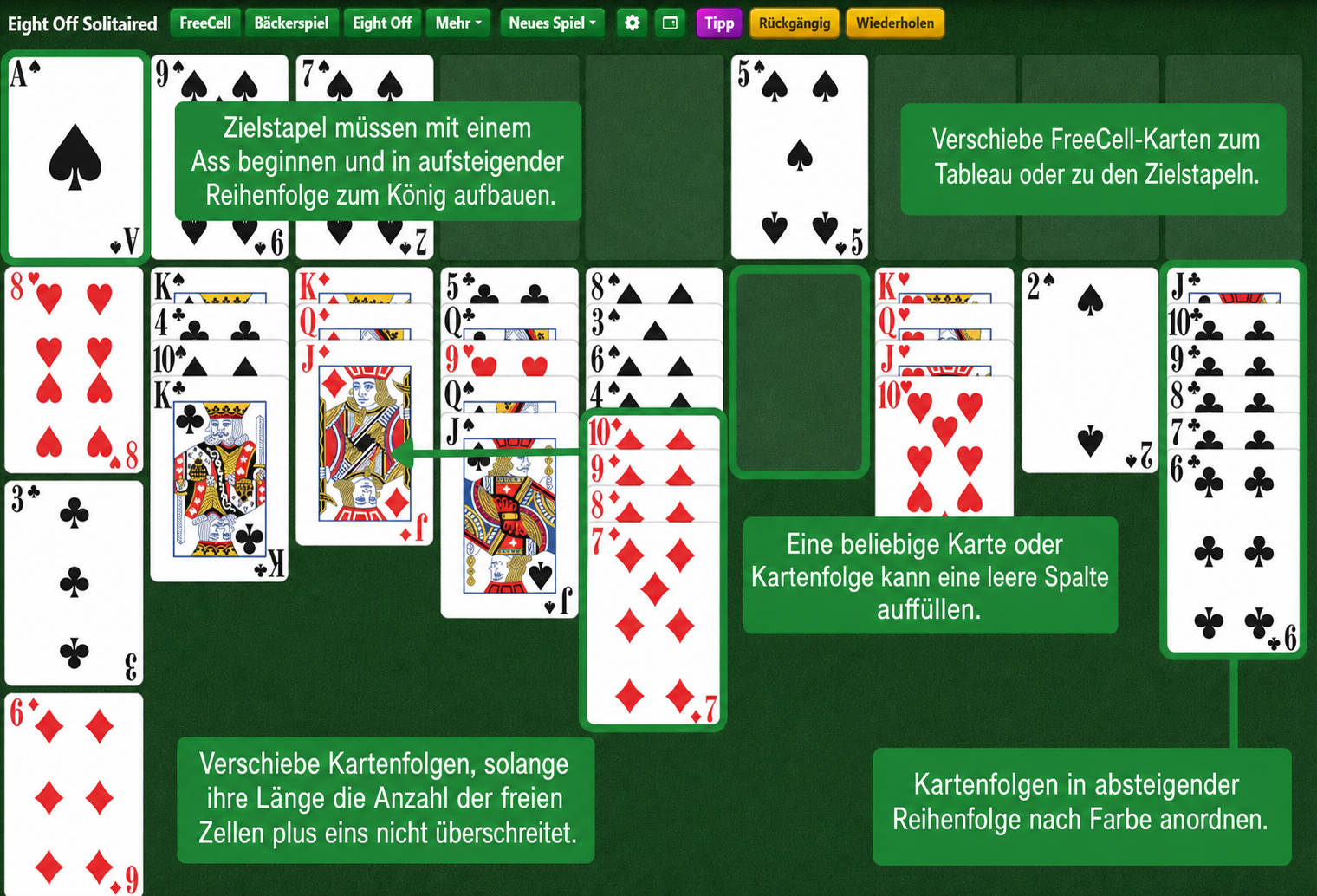 Eight Off Solitär Aufbau
