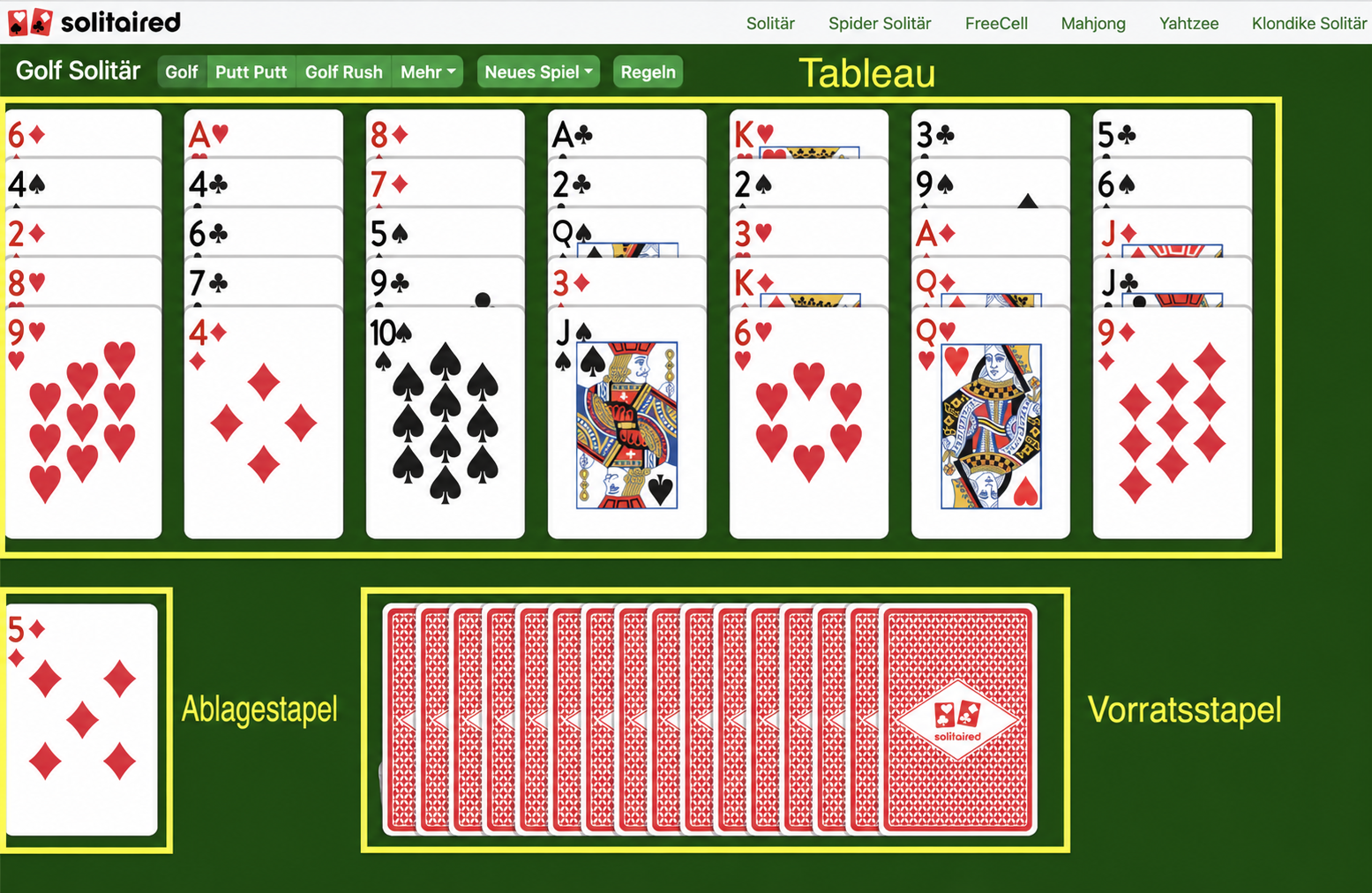 So richtest du Golf Solitär ein