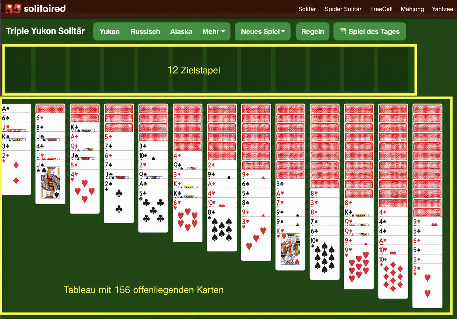 So richtest du Triple Yukon Solitare ein