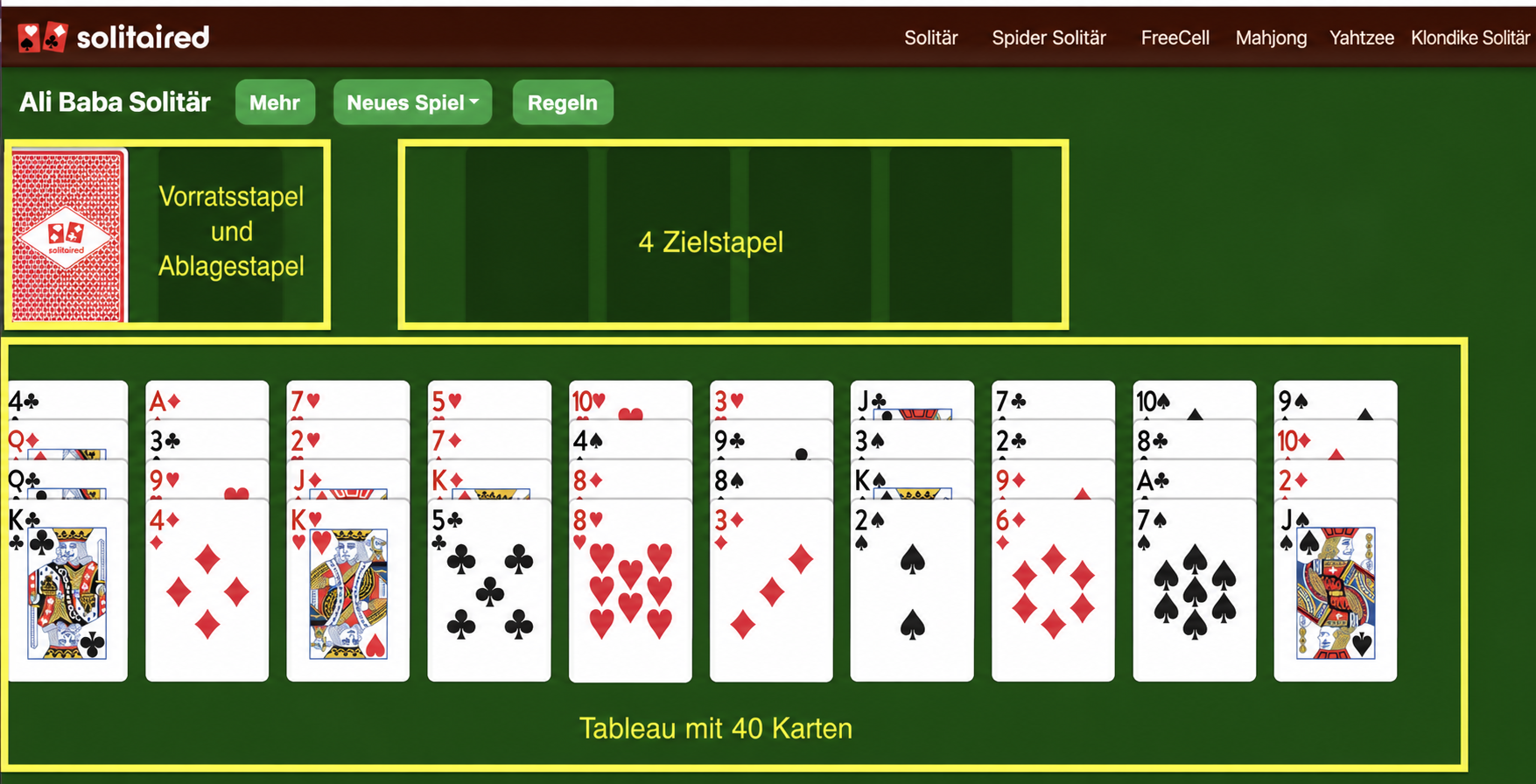 So richtest du Ali Baba Solitär ein