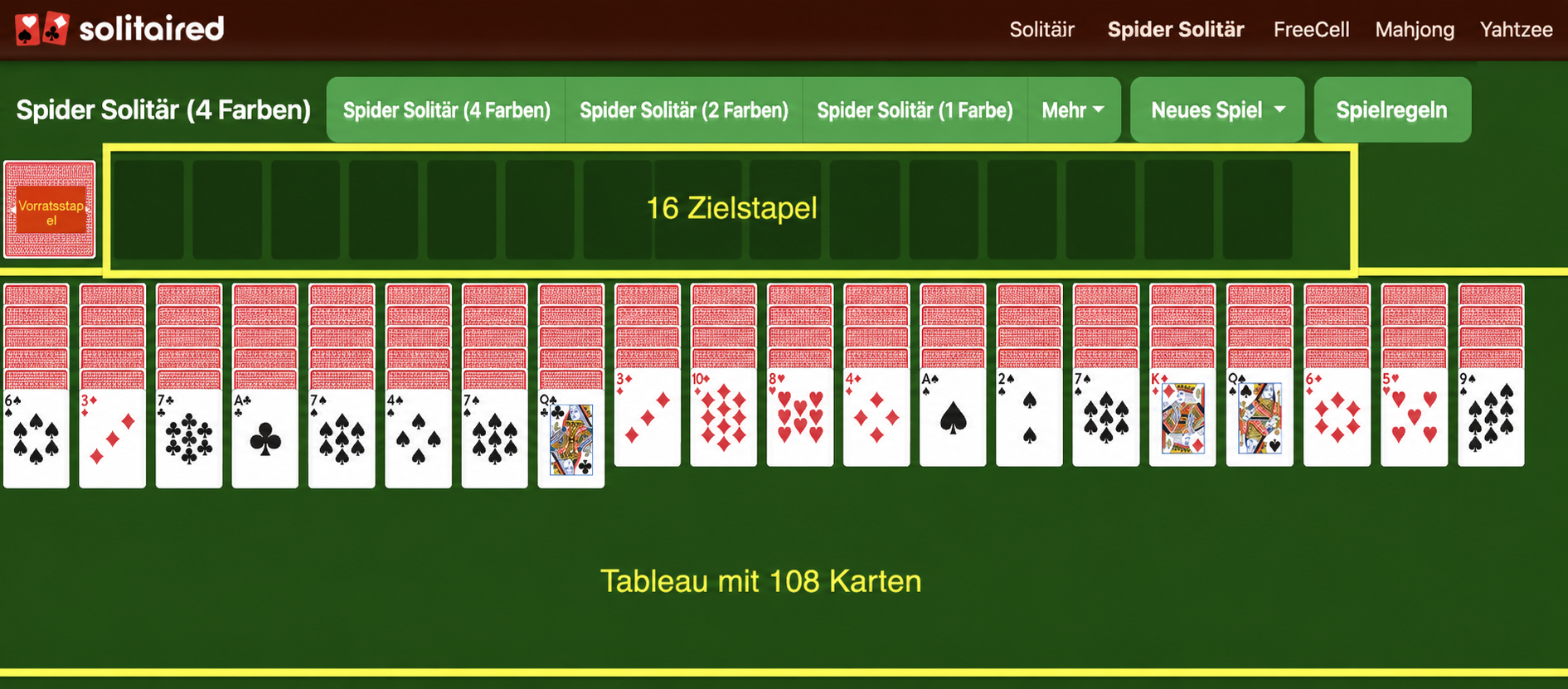 So richtest du Huge Spider Solitär ein