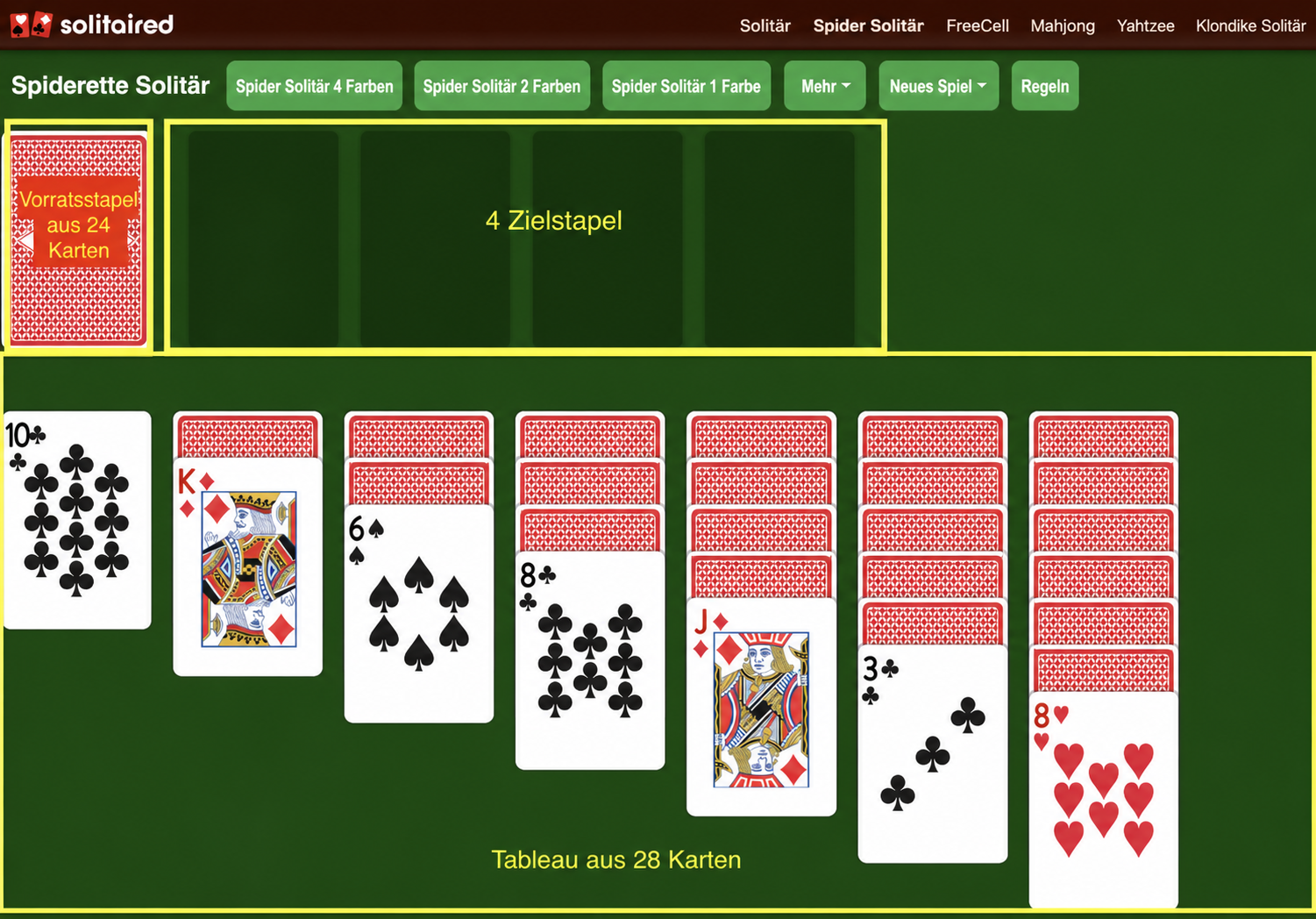 So richtest du ein Spiel Spiderette Solitär ein