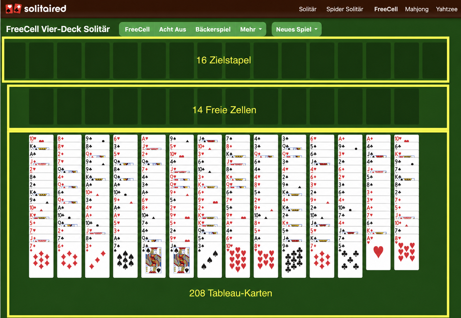 So richtest du ein Spiel Four Deck FreeCell ein