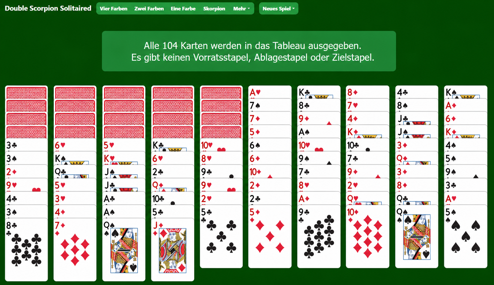 Double Scorpion Solitaire Setup