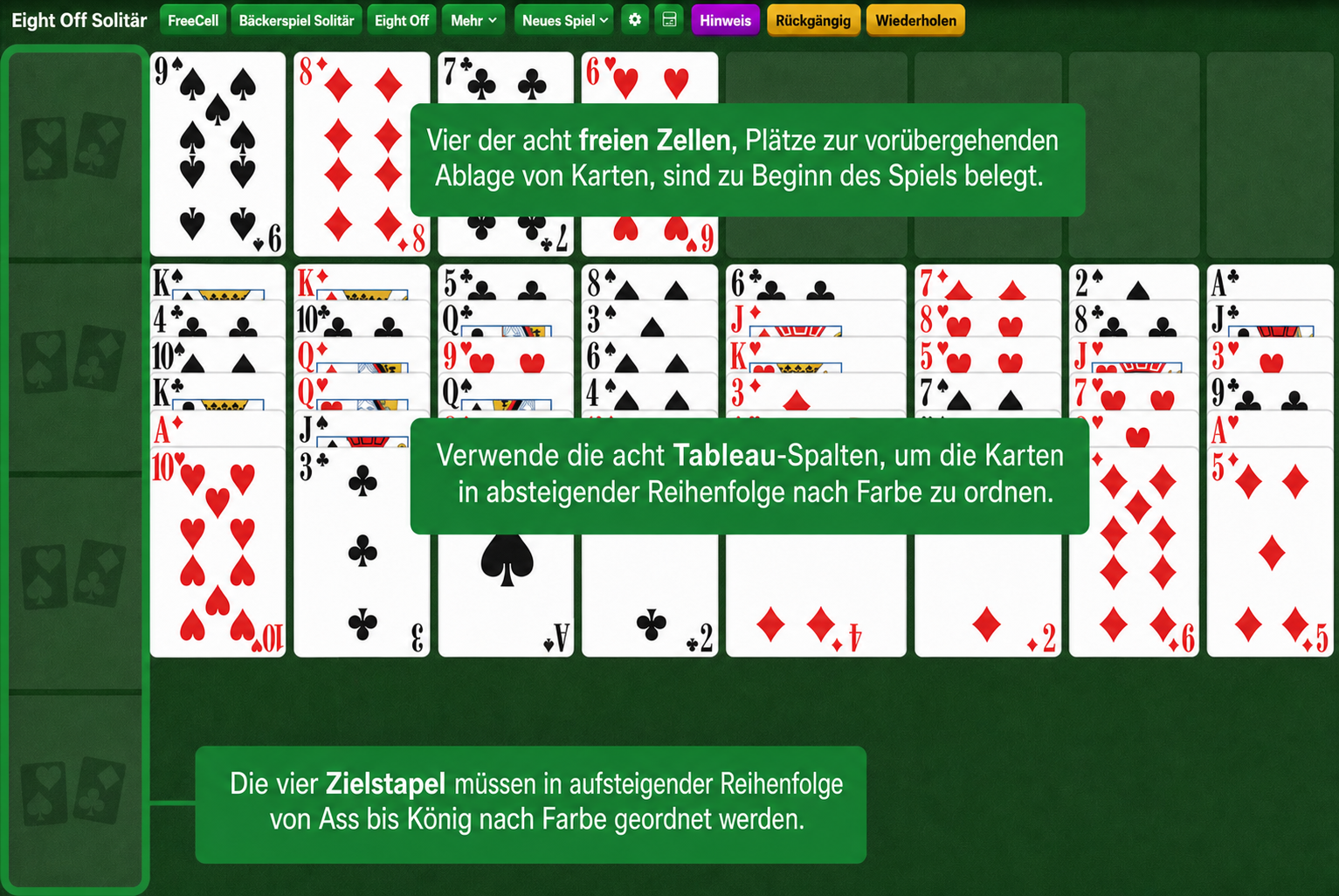 Eight Off Solitär Aufbau