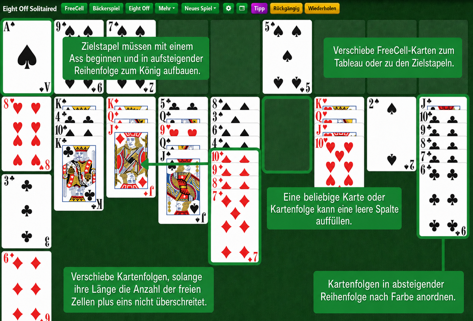 Eight Off Solitär Aufbau