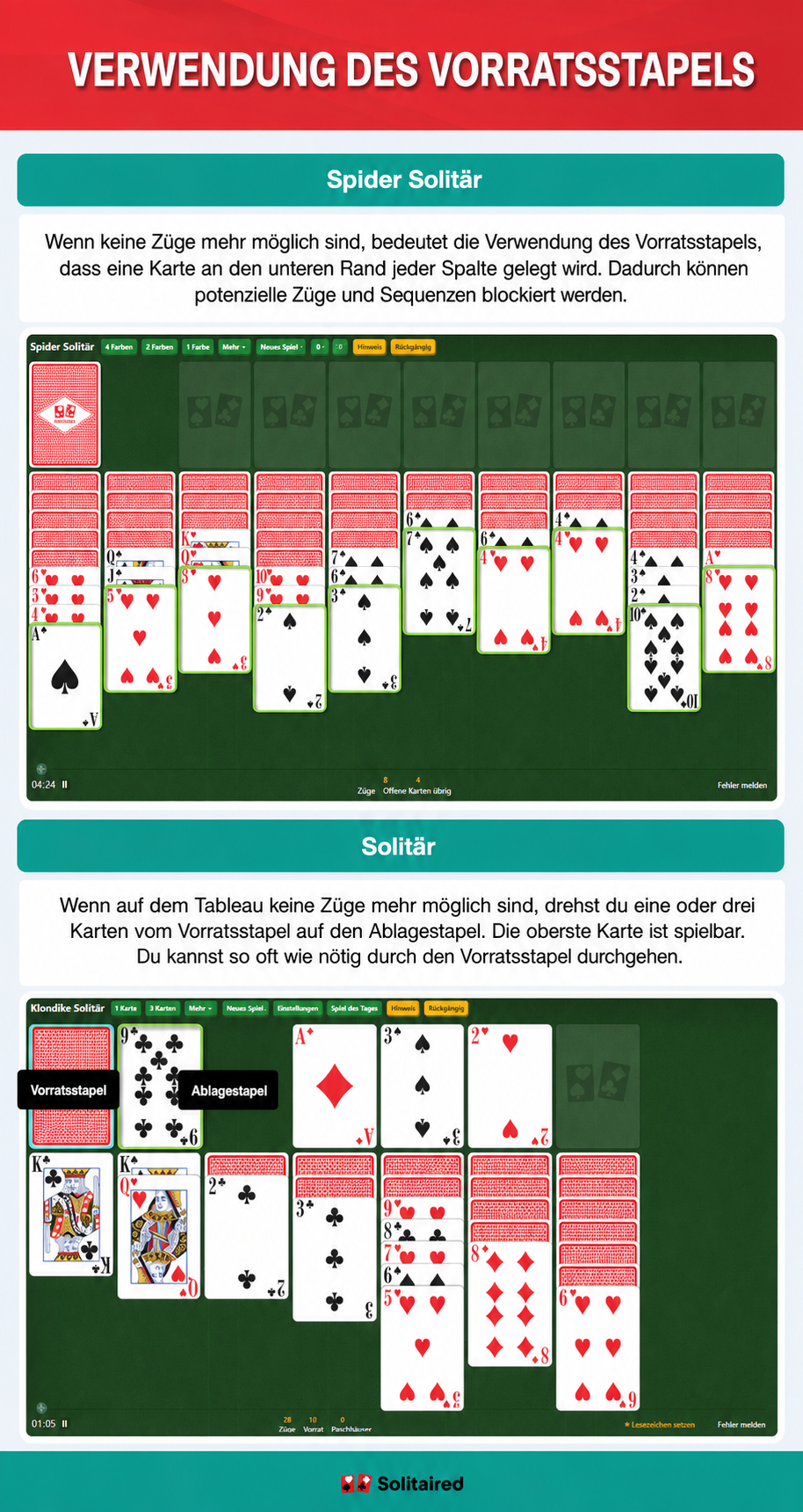 Spider Solitaire and Solitaire stockpile use