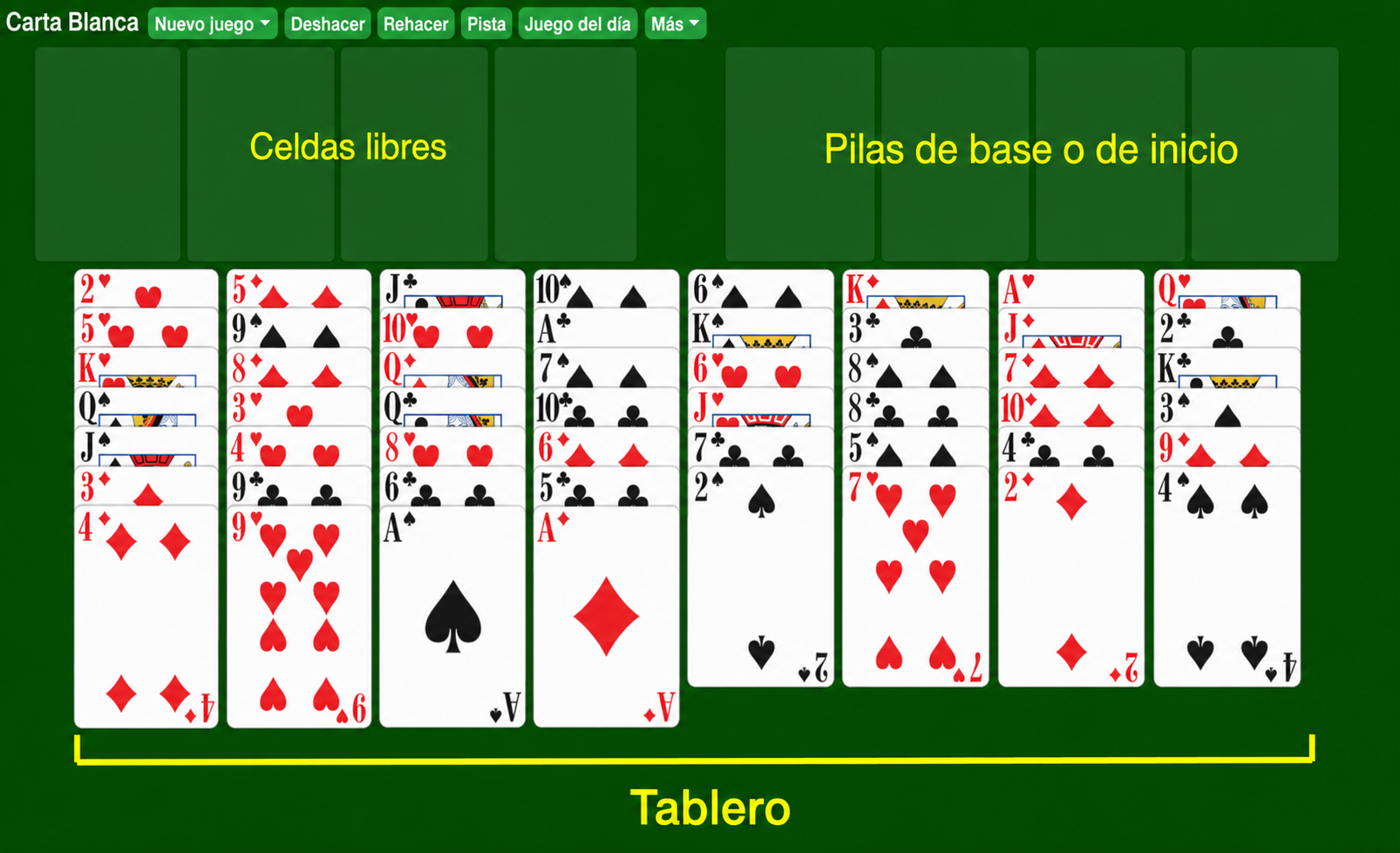 Cómo configurar una partida de Solitario Carta Blanca, 2021