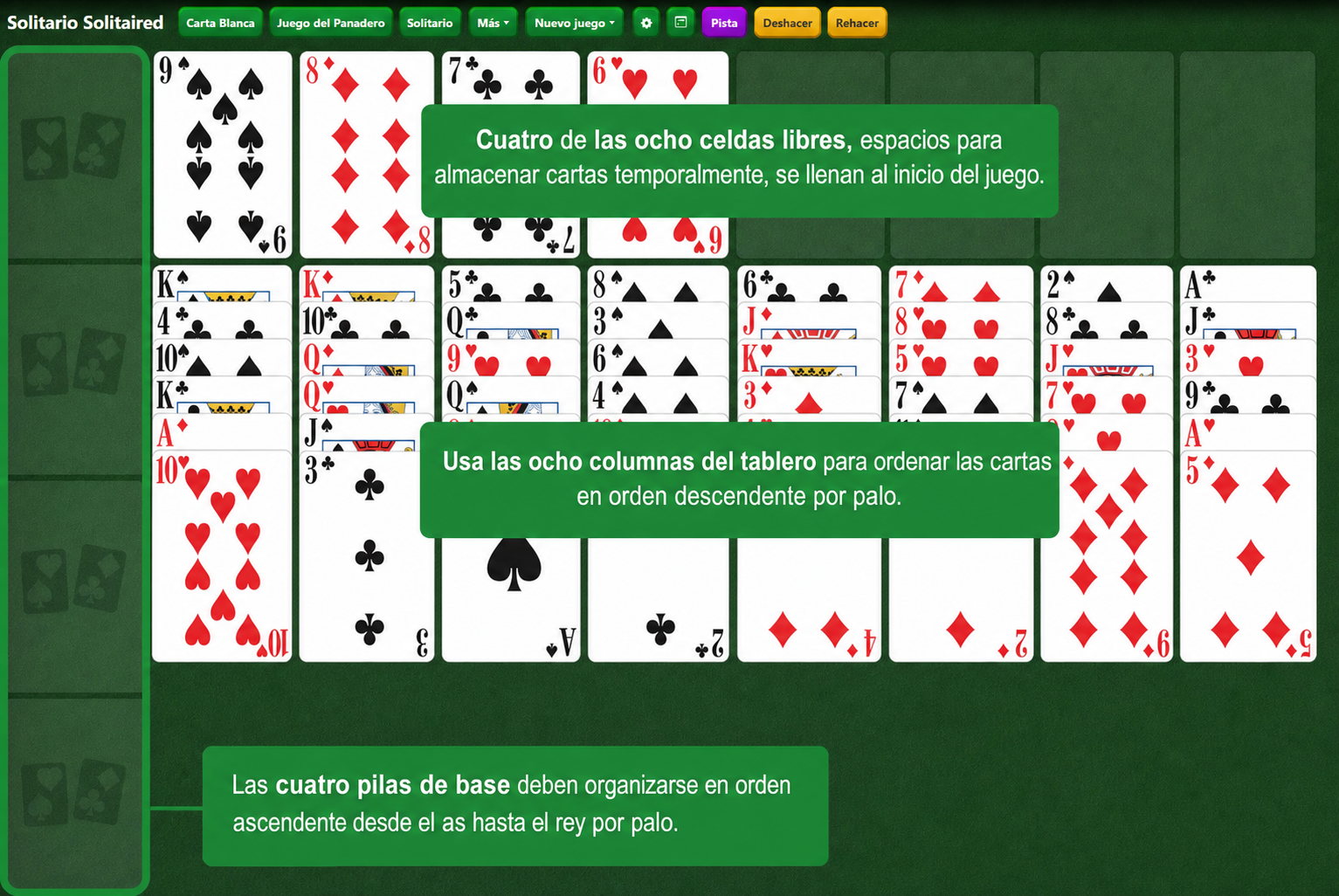 Configuración de Eight Off Solitario