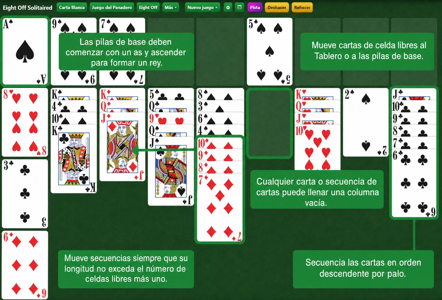 Configuración de Eight Off Solitario