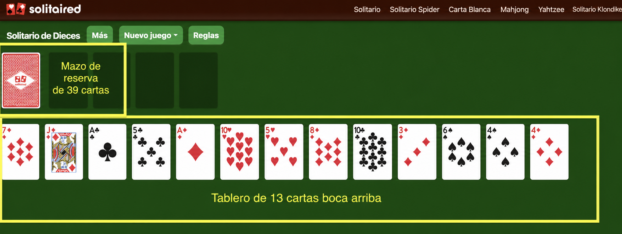 Configuración de Solitario Tens