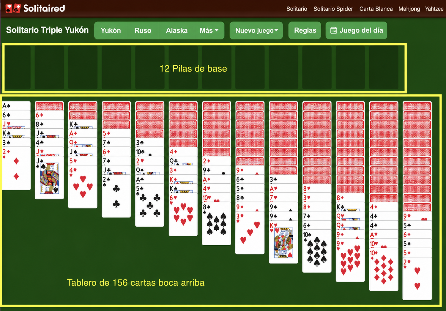 Cómo configurar el Solitario Triple Yukon