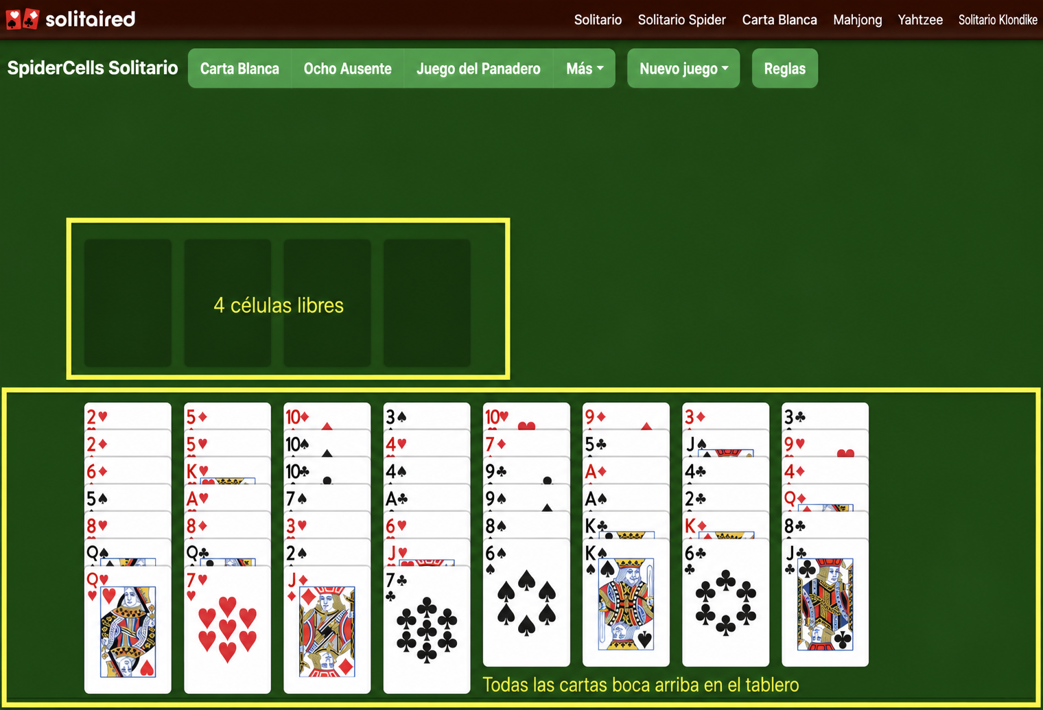 Cómo configurar una partida de Solitario SpiderCells
