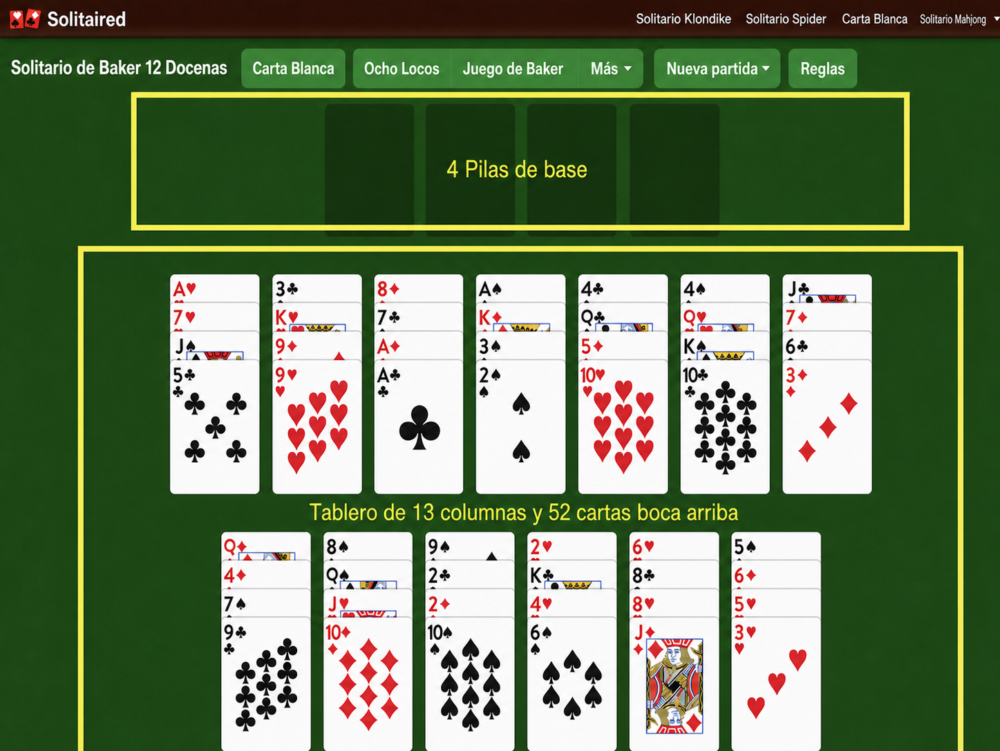 Configuración del Solitario Baker's Doze