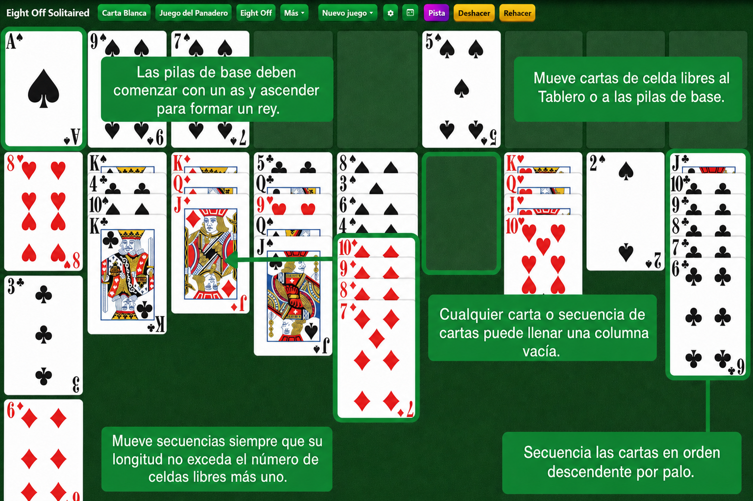 Configuración de Eight Off Solitario