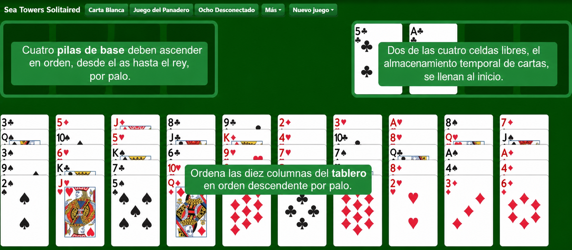 Configuración del Solitario Seahaven Towers