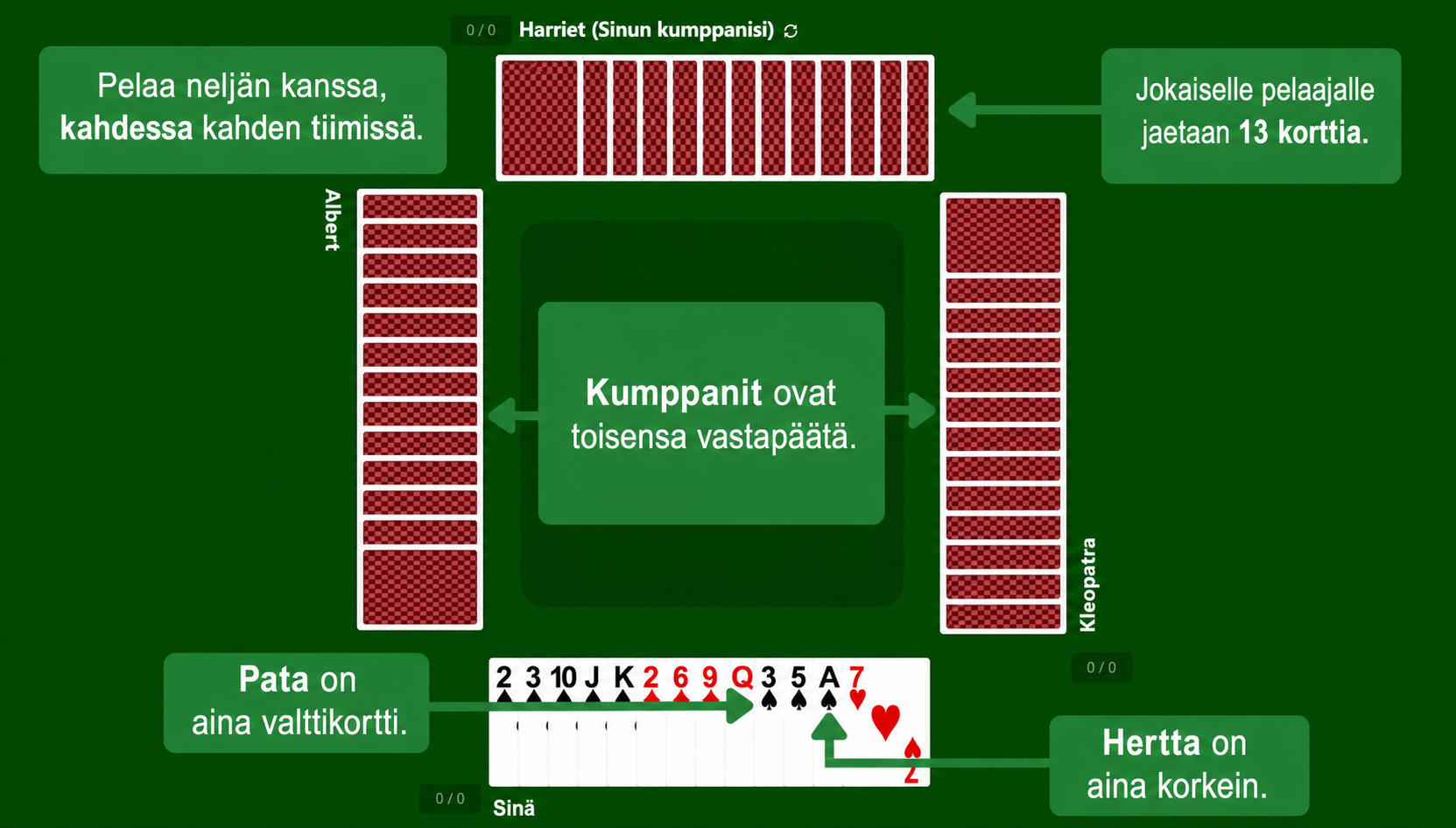 Spades card game setup