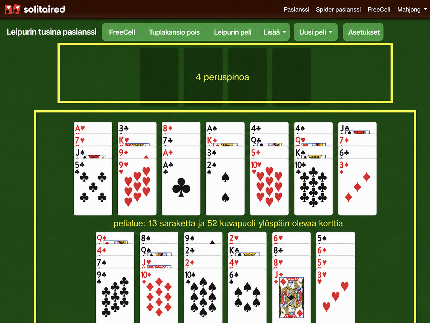 Baker's Doze Solitaire setup