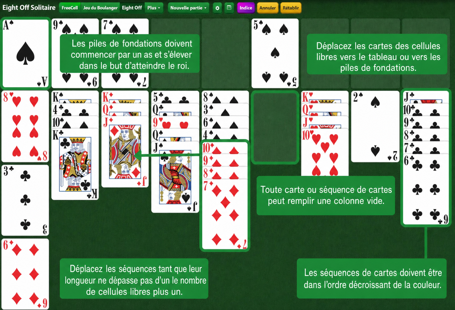 Mise en place de Eight Off Solitaire