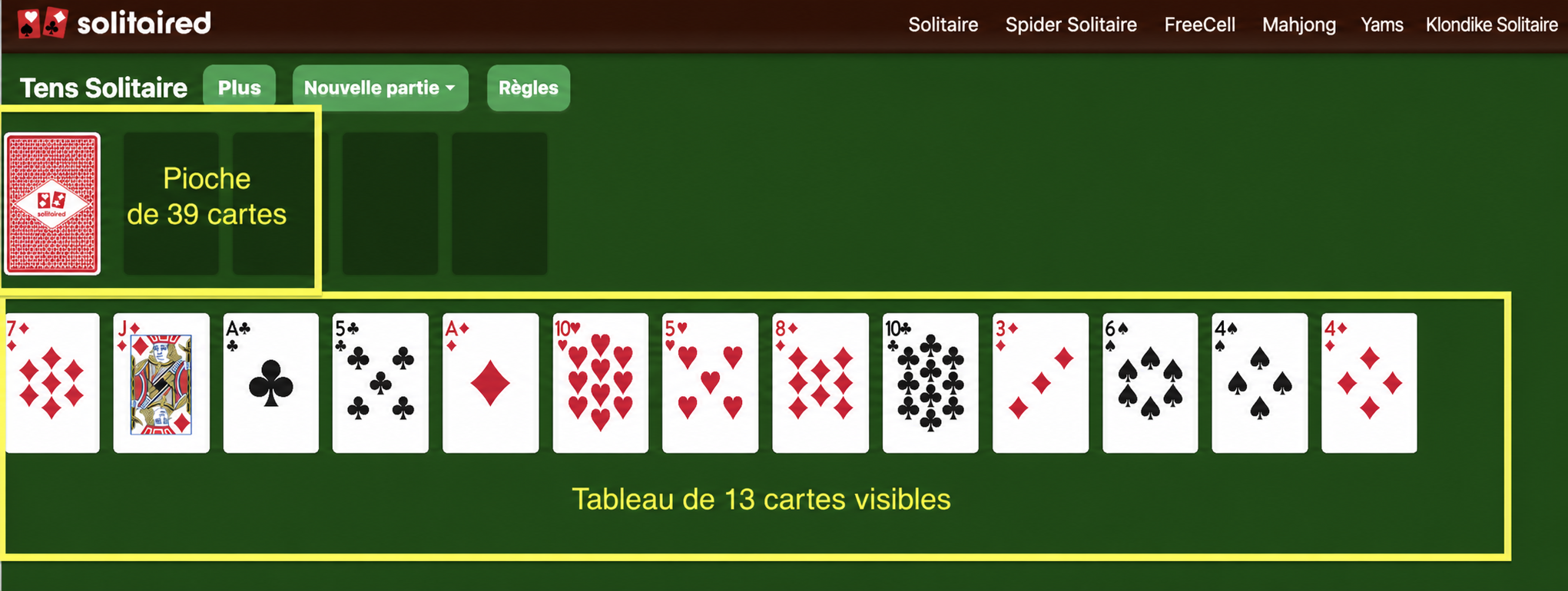 Mise en place de Tens Solitaire