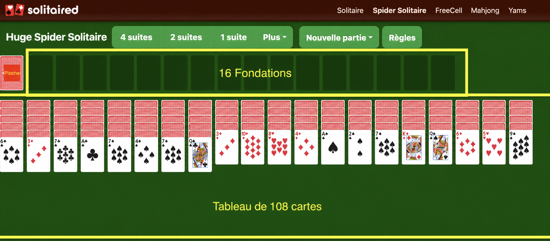 Comment mettre en place Huge Spider Solitaire