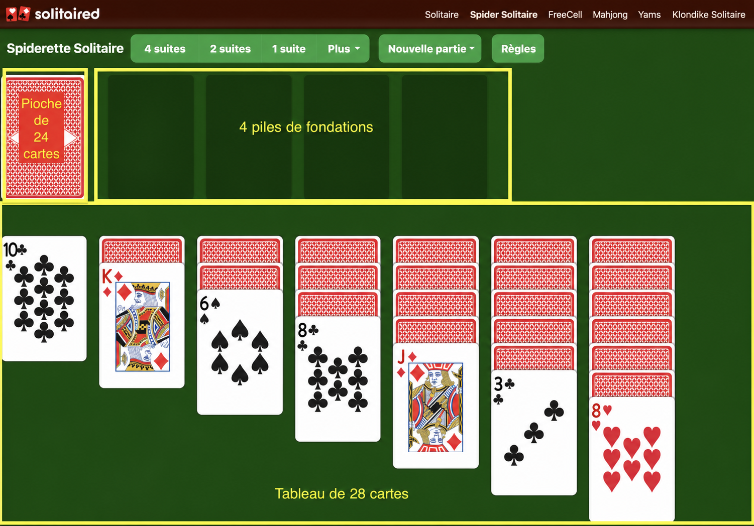 Comment mettre en place une partie de Spiderette Solitaire