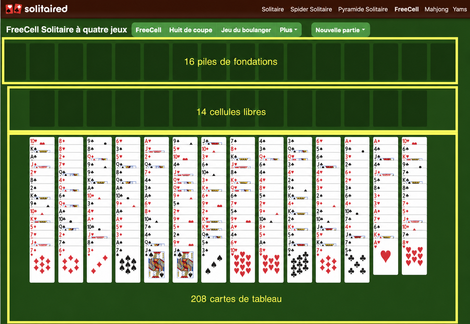 Comment mettre en place une partie de FreeCell à quatre jeux de cartes