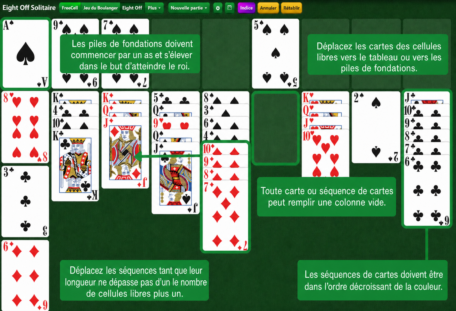 Mise en place de Eight Off Solitaire