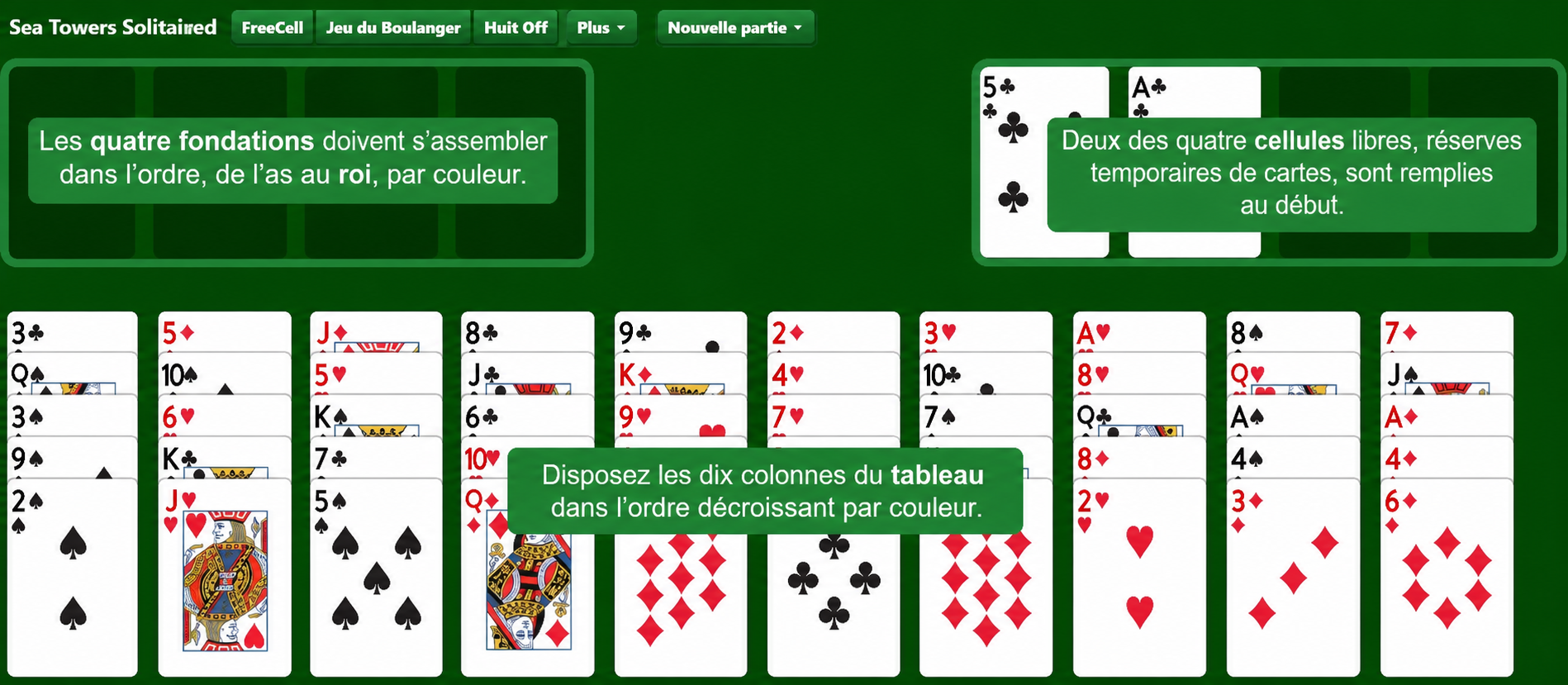 Mise en place de Seahaven Towers Solitaire