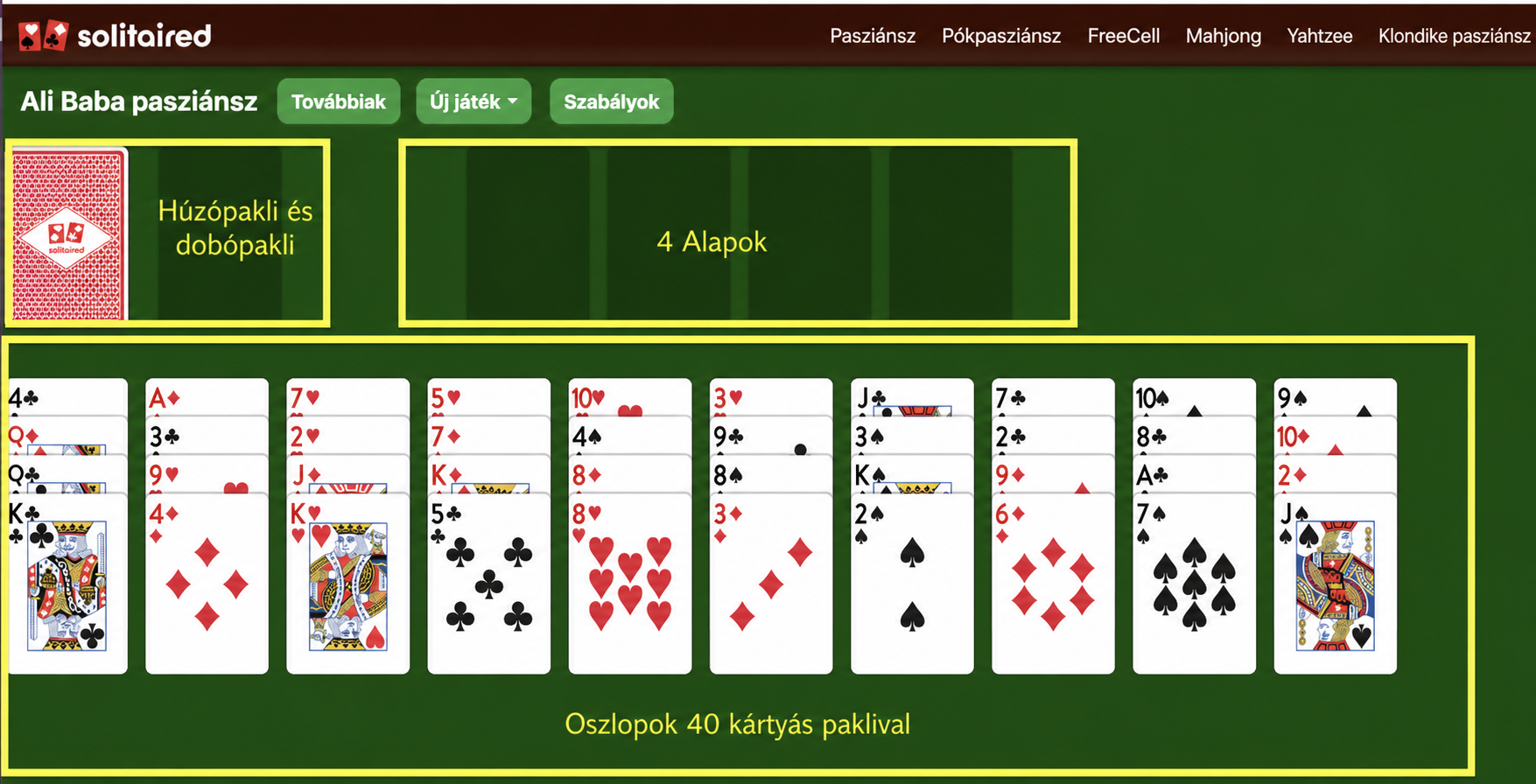 Hogyan kell felállítani az Ali Baba pasziánszot