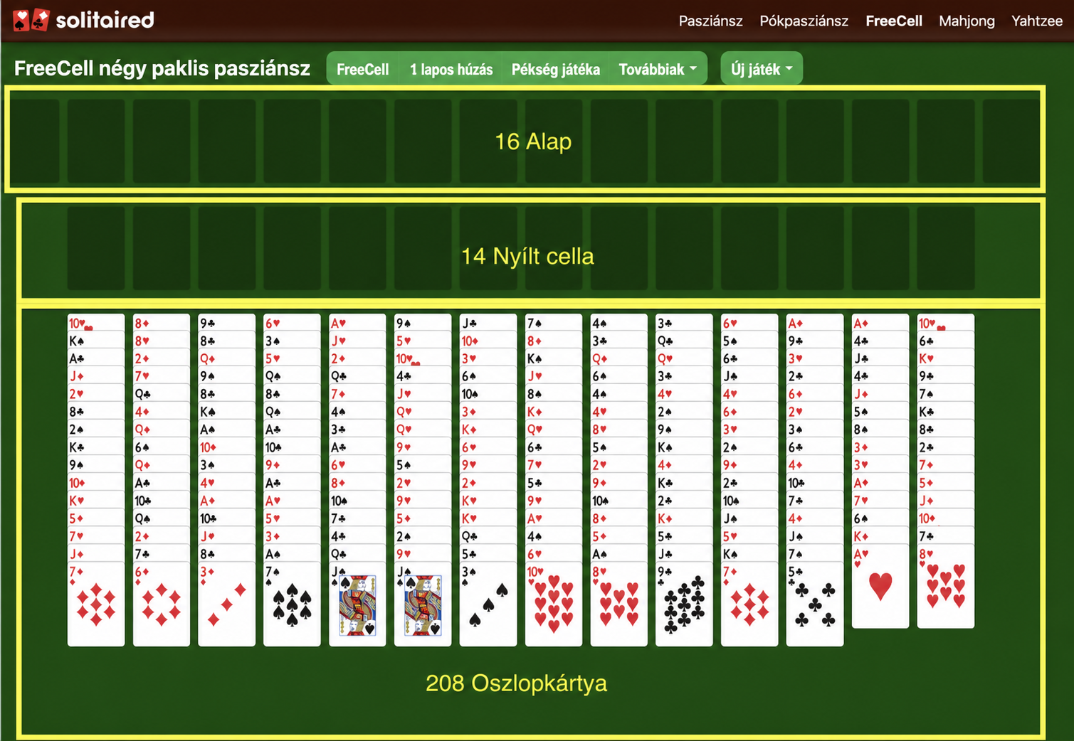 Hogyan kell előkészíteni egy négy paklis FreeCell játékot