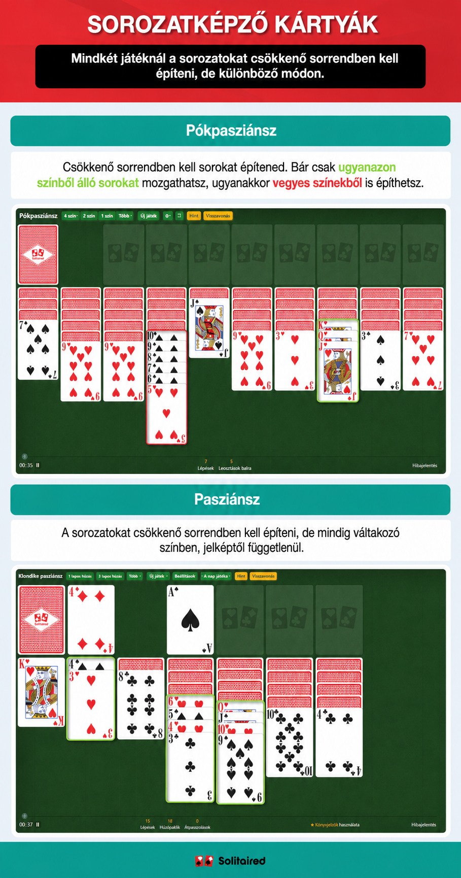 How to sequence cards in Spider Solitaire and Solitaire