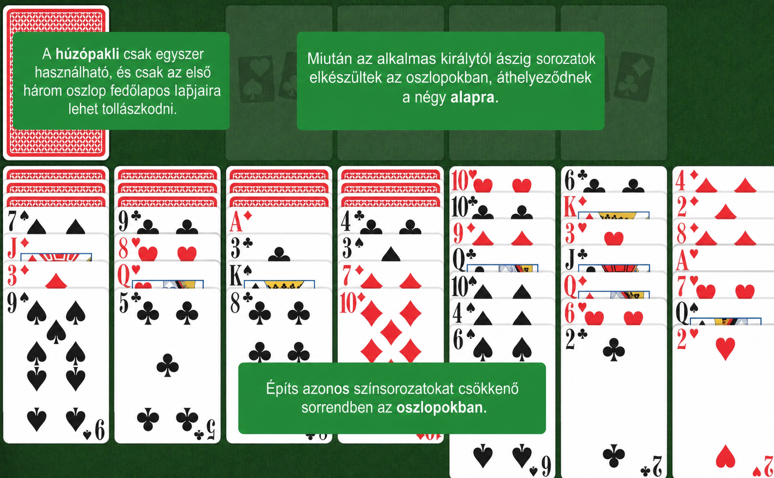 Skorpió pasziánsz kezdő elrendezés