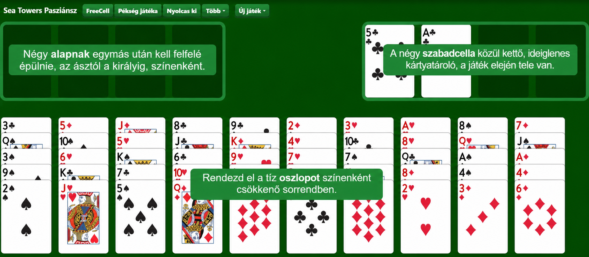 Seahaven Towers Solitaire setup