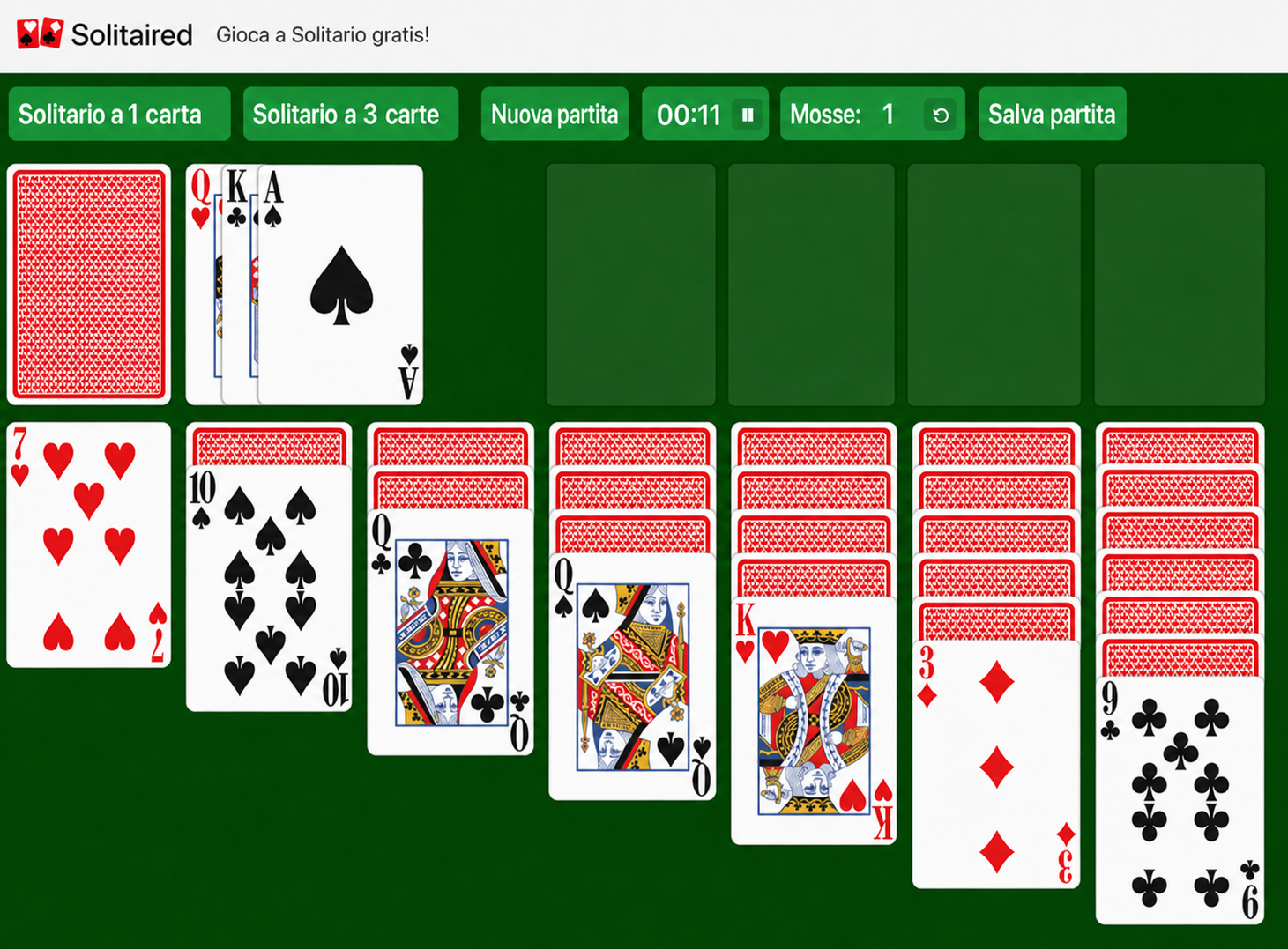 Esempio di Solitario a 3 carte