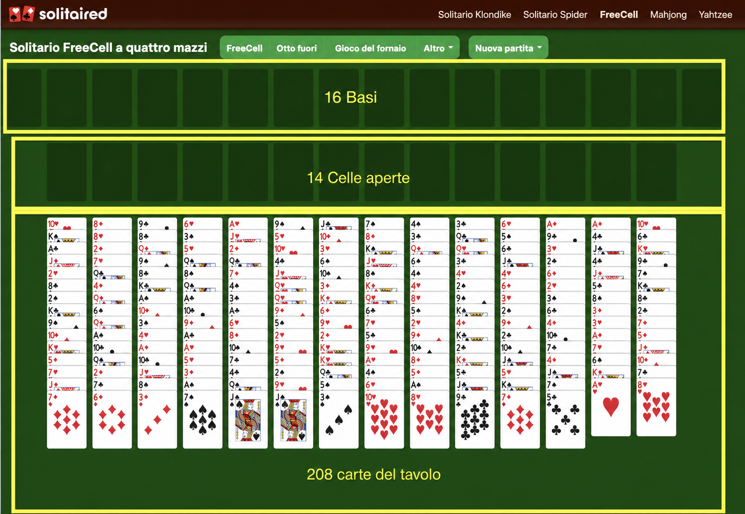 Come impostare una partita di FreeCell a quattro mazzi