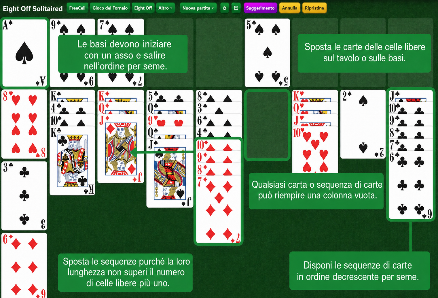 Configurazione di Solitario Eight Off