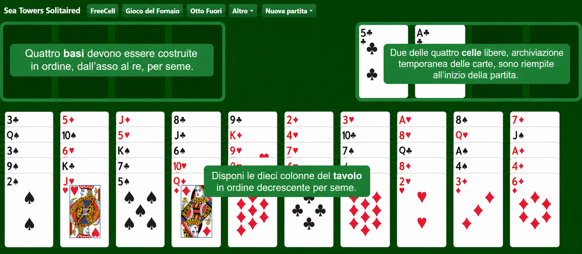 Impostazione del Solitario Seahaven Towers