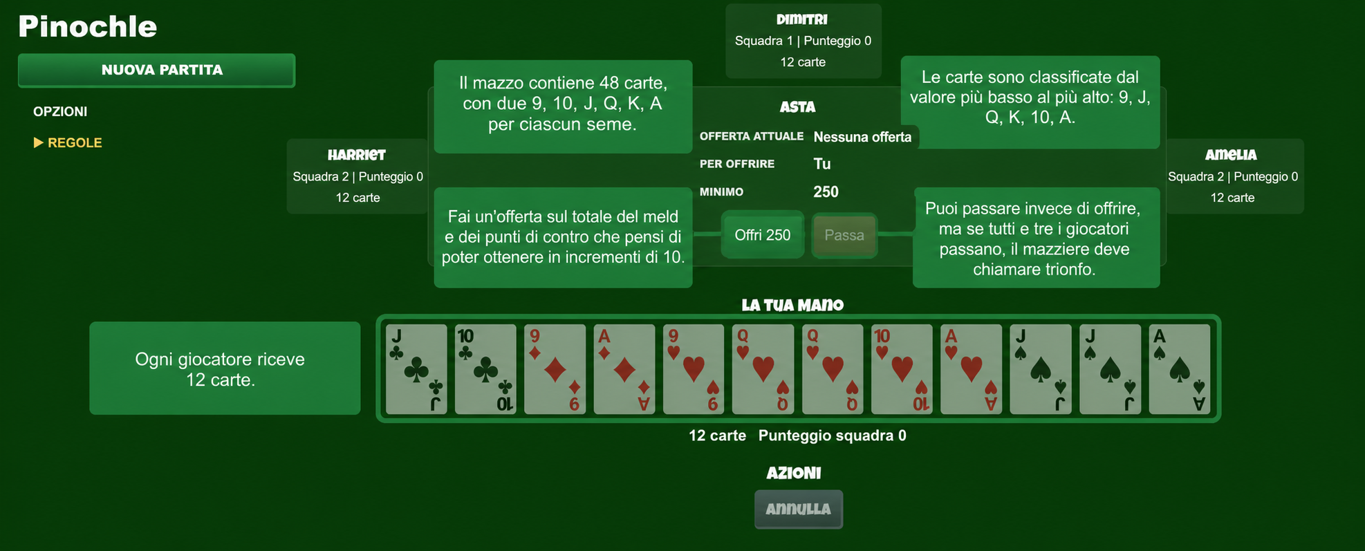 Impostazione del gioco di carte Pinochle