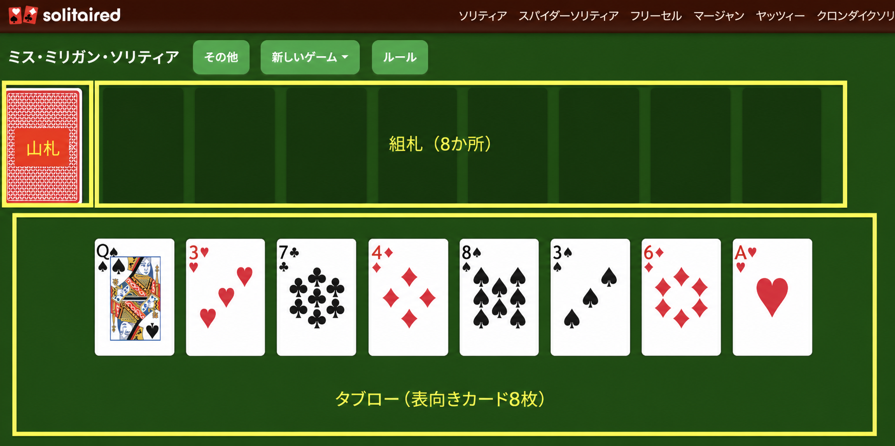 Miss Milligan Solitaire setup