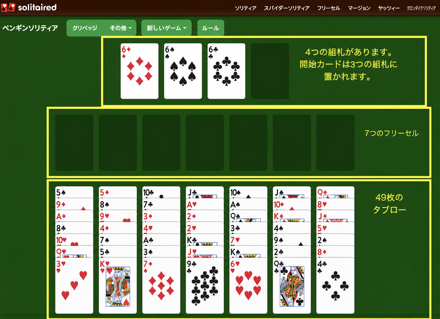 ペンギン・ソリティアのゲームのセットアップ方法