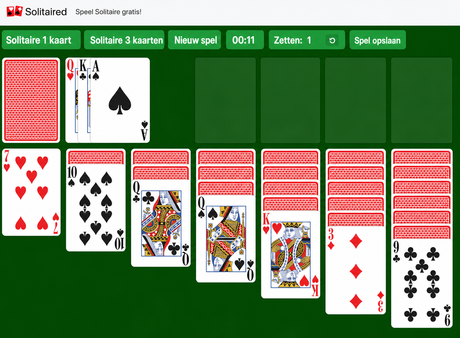 Voorbeeld van Solitaire 3 kaarten
